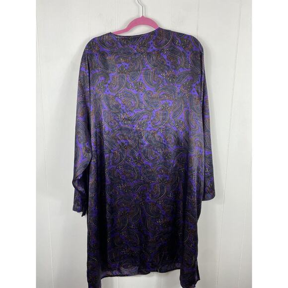Vintage Lane Bryant Purple Paisley Print Long Sleeve Nightgown Button Plus 26/28 - Picture 9 of 12